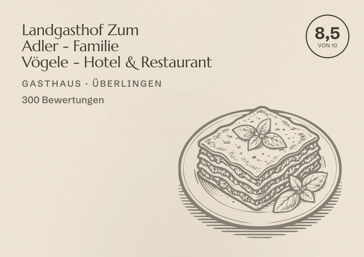 Illustriertes Poster von Landgasthof Zum Adler - Familie Vögele - Hotel & Restaurant, Gasthaus in Überlingen: Bewertung 8,5 von 10 aus 300 Bewertungen
