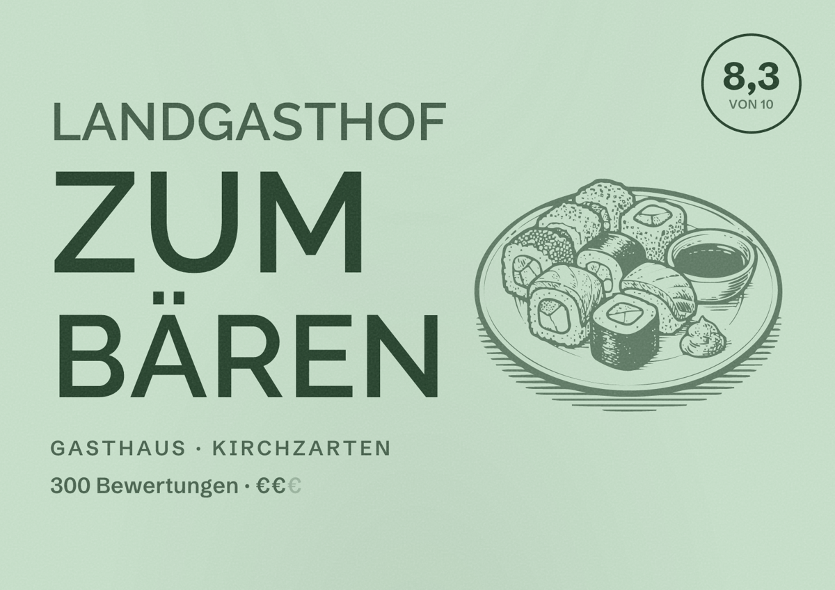 Illustriertes Poster von Landgasthof zum Bären, Gasthaus in Kirchzarten: Bewertung 8,3 von 10 aus 300 Bewertungen, Preisniveau €€