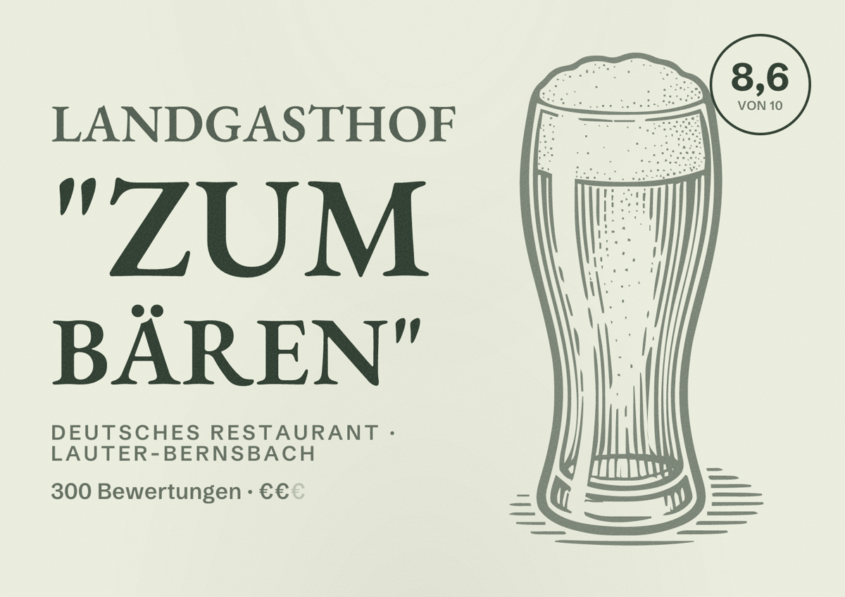 Illustriertes Poster von Landgasthof "Zum Bären", Deutsches Restaurant in Lauter-Bernsbach: Bewertung 8,6 von 10 aus 300 Bewertungen, Preisniveau €€