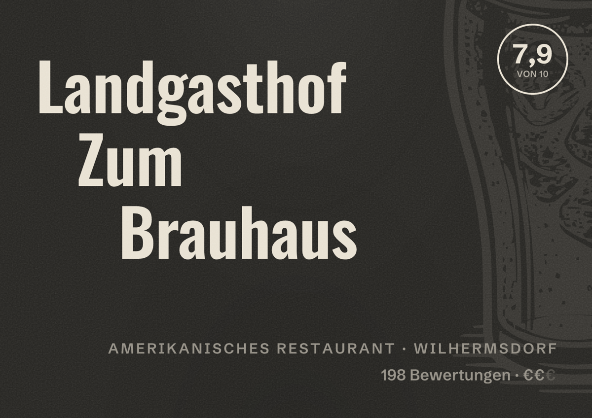 Illustriertes Poster von Landgasthof Zum Brauhaus, Amerikanisches Restaurant in Wilhermsdorf: Bewertung 7,9 von 10 aus 198 Bewertungen, Preisniveau €€