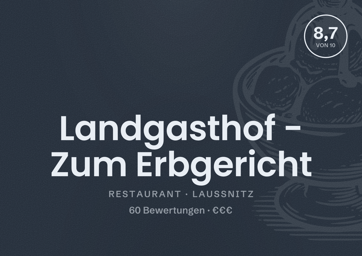 Illustriertes Poster von Landgasthof - Zum Erbgericht, Restaurant in Laußnitz: Bewertung 8,7 von 10 aus 60 Bewertungen, Preisniveau €€€