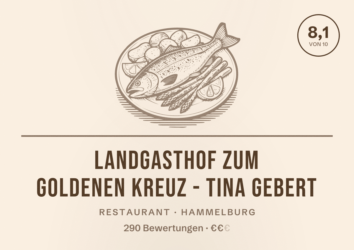 Illustriertes Poster von Landgasthof zum Goldenen Kreuz - Tina Gebert, Restaurant in Hammelburg: Bewertung 8,1 von 10 aus 290 Bewertungen, Preisniveau €€