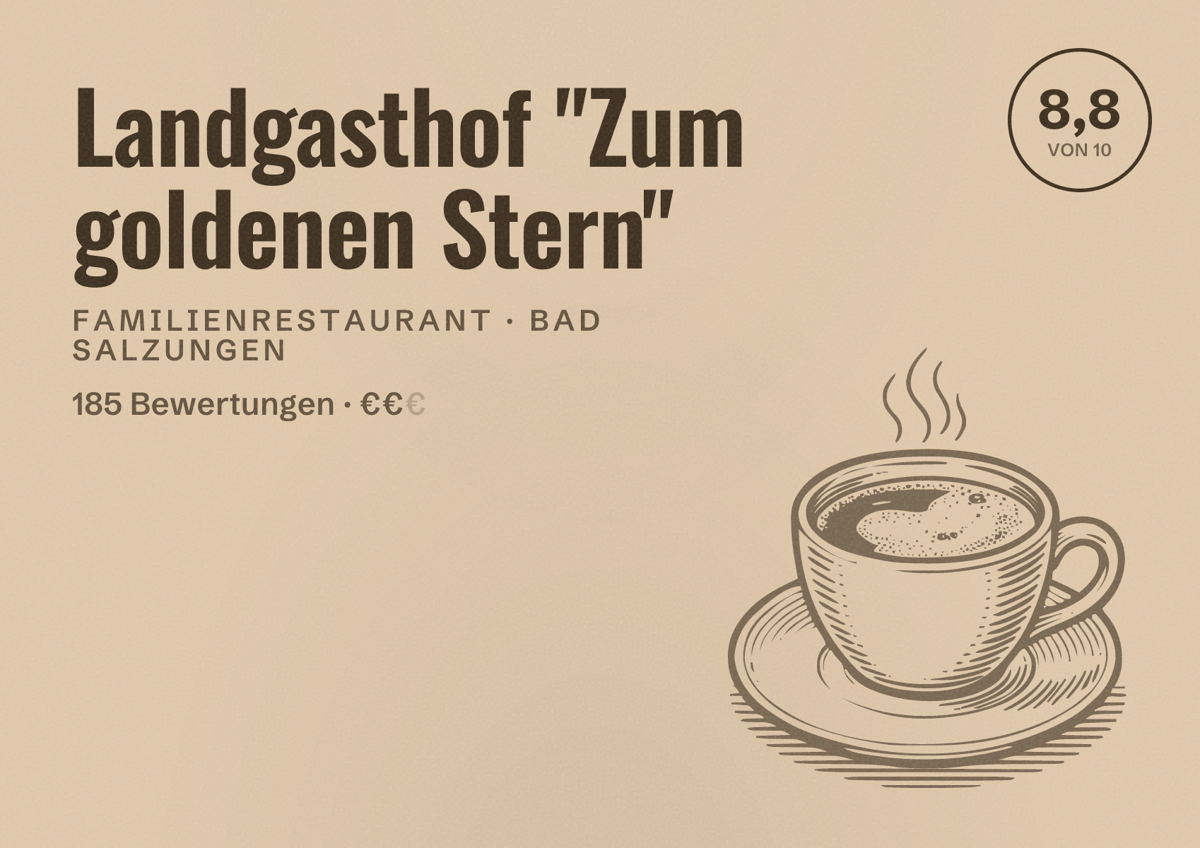Illustriertes Poster von Landgasthof "Zum goldenen Stern", Familienrestaurant in Bad Salzungen: Bewertung 8,8 von 10 aus 185 Bewertungen, Preisniveau €€