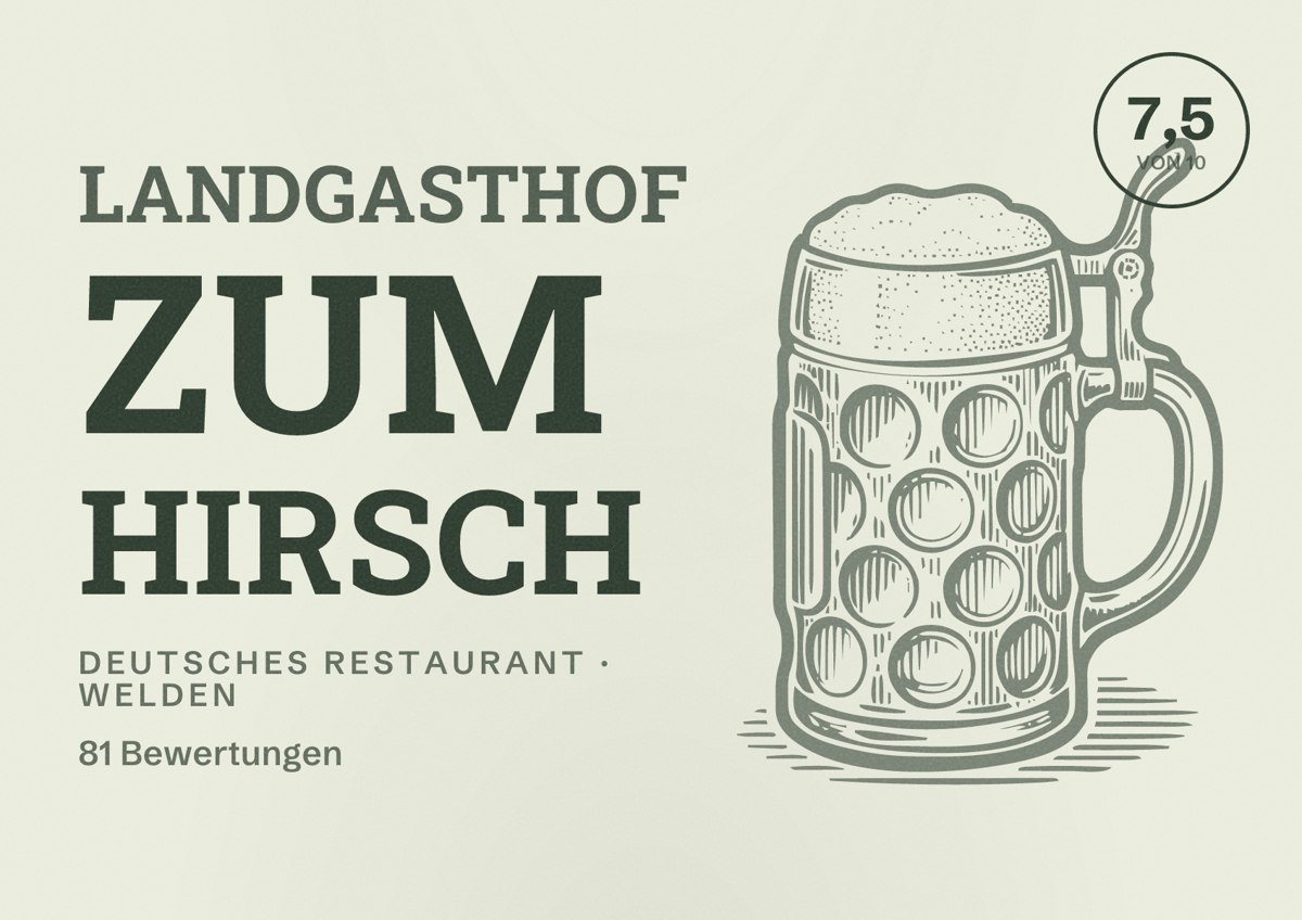 Illustriertes Poster von Landgasthof zum Hirsch, Deutsches Restaurant in Welden: Bewertung 7,5 von 10 aus 81 Bewertungen