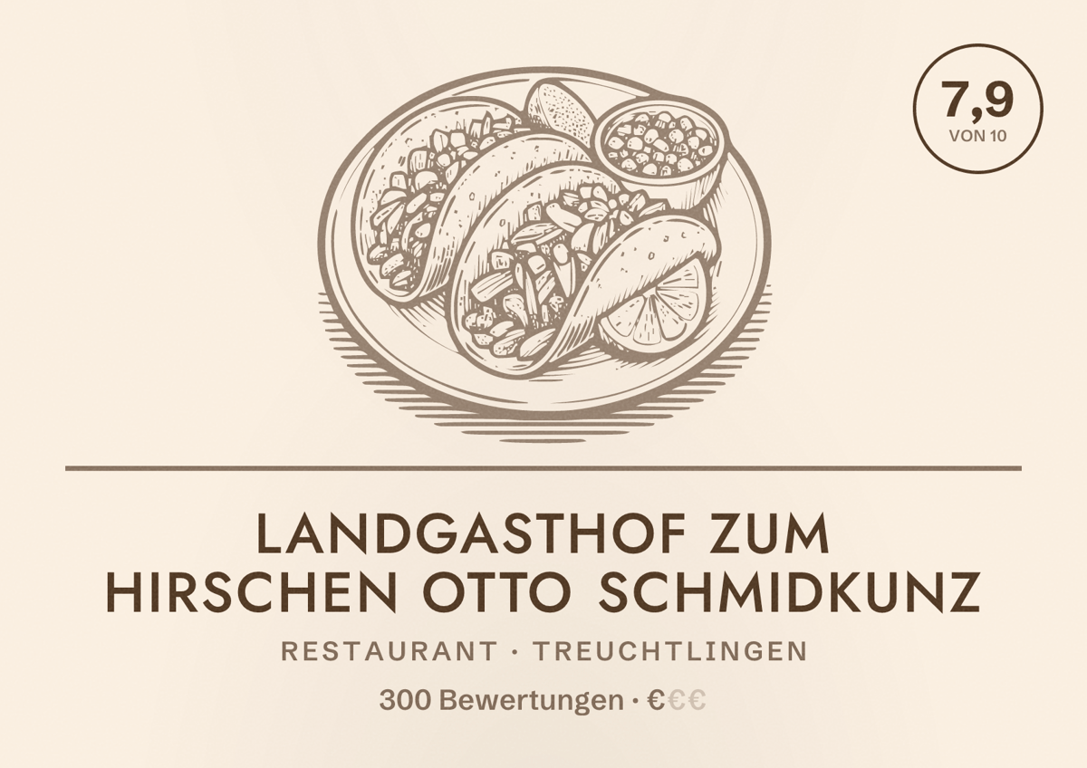 Illustriertes Poster von Landgasthof Zum Hirschen Otto Schmidkunz, Restaurant in Treuchtlingen: Bewertung 7,9 von 10 aus 300 Bewertungen, Preisniveau €