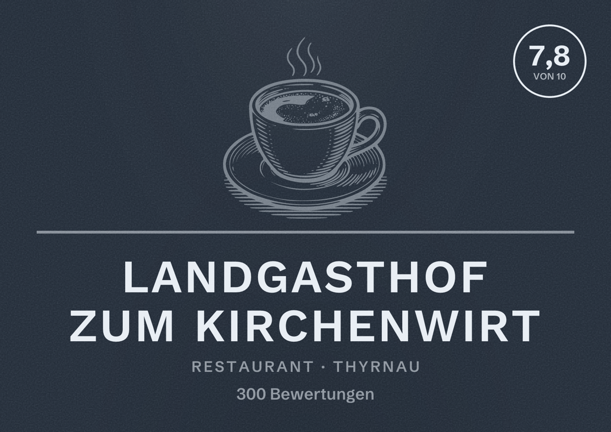 Illustriertes Poster von Landgasthof Zum Kirchenwirt, Restaurant in Thyrnau: Bewertung 7,8 von 10 aus 300 Bewertungen