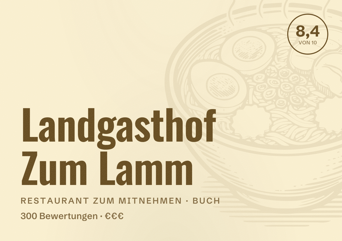 Illustriertes Poster von Landgasthof Zum Lamm, Restaurant zum Mitnehmen in Buch: Bewertung 8,4 von 10 aus 300 Bewertungen, Preisniveau €€€