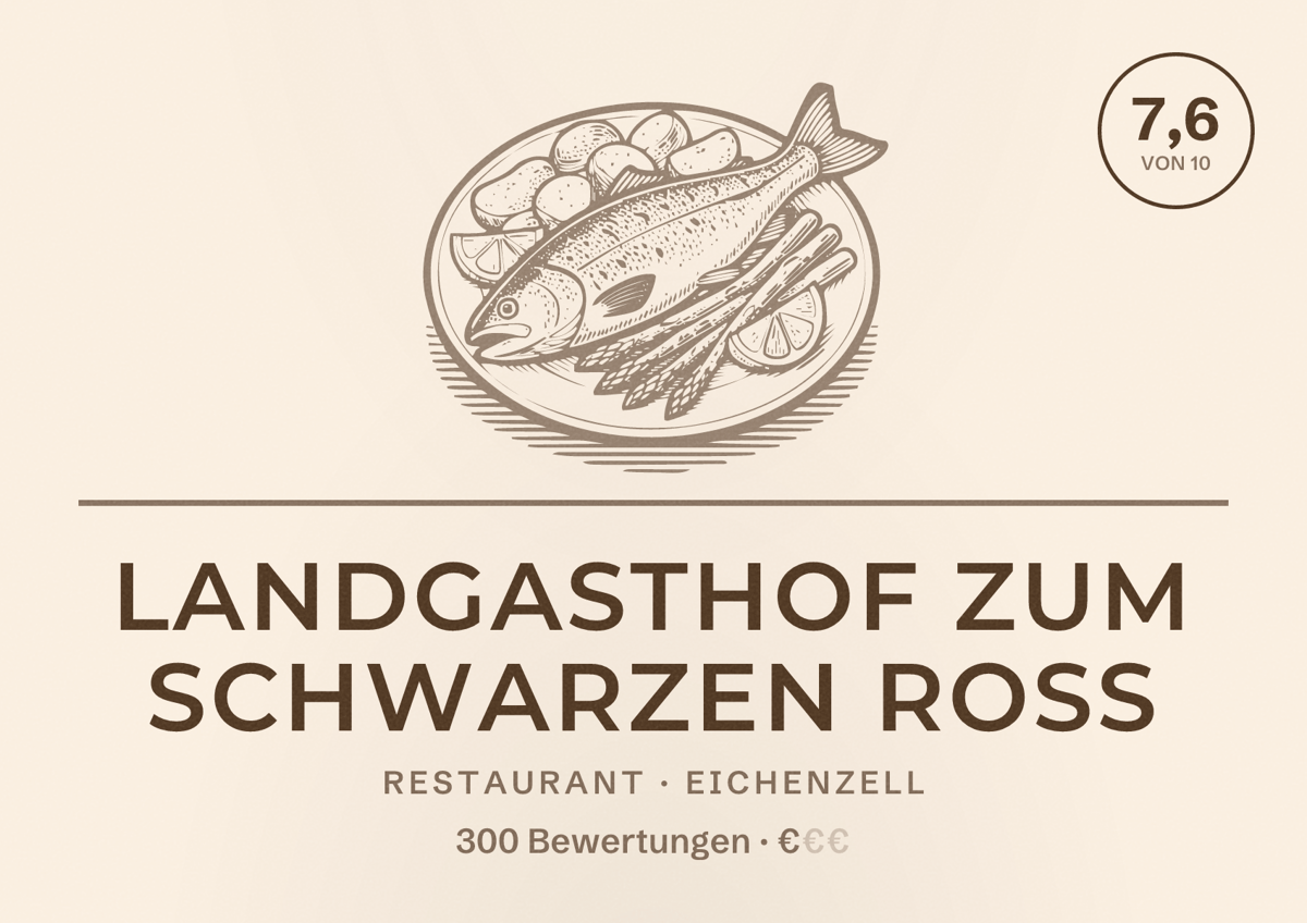 Illustriertes Poster von Landgasthof Zum schwarzen Ross, Restaurant in Eichenzell: Bewertung 7,6 von 10 aus 300 Bewertungen, Preisniveau €
