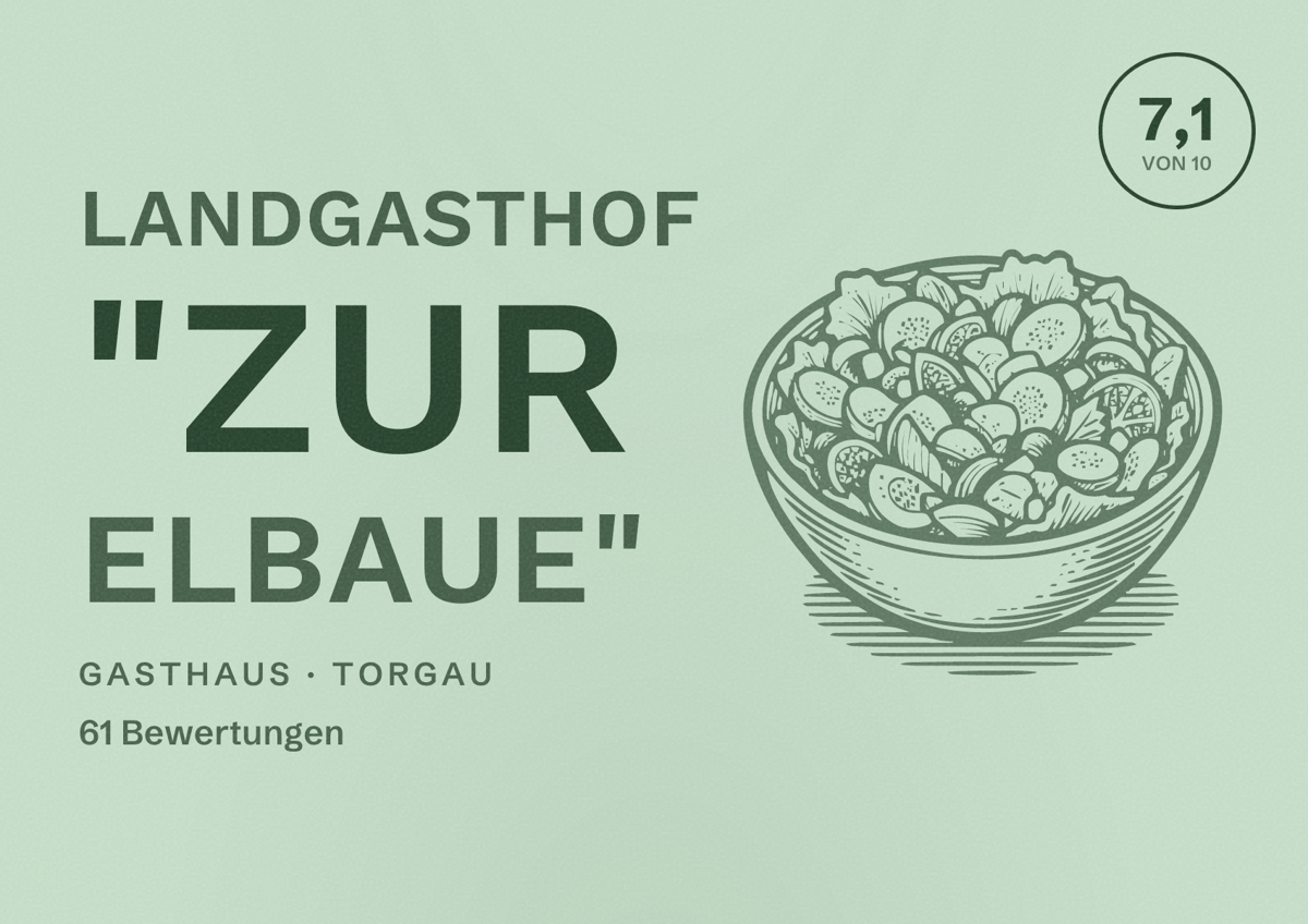 Illustriertes Poster von Landgasthof "Zur Elbaue", Gasthaus in Torgau: Bewertung 7,1 von 10 aus 61 Bewertungen