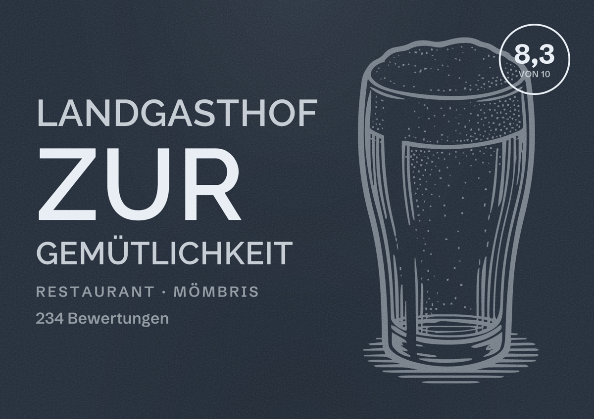 Illustriertes Poster von Landgasthof zur Gemütlichkeit, Restaurant in Mömbris: Bewertung 8,3 von 10 aus 234 Bewertungen