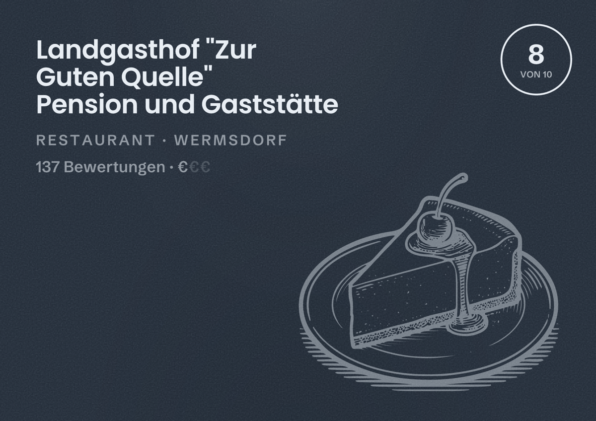 Illustriertes Poster von Landgasthof "Zur Guten Quelle" Pension und Gaststätte, Restaurant in Wermsdorf: Bewertung 8 von 10 aus 137 Bewertungen, Preisniveau €