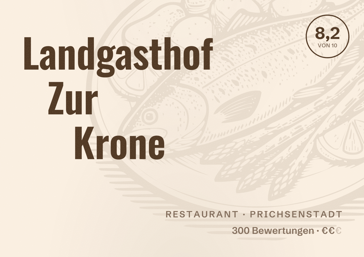 Illustriertes Poster von Landgasthof Zur Krone, Restaurant in Prichsenstadt: Bewertung 8,2 von 10 aus 300 Bewertungen, Preisniveau €€