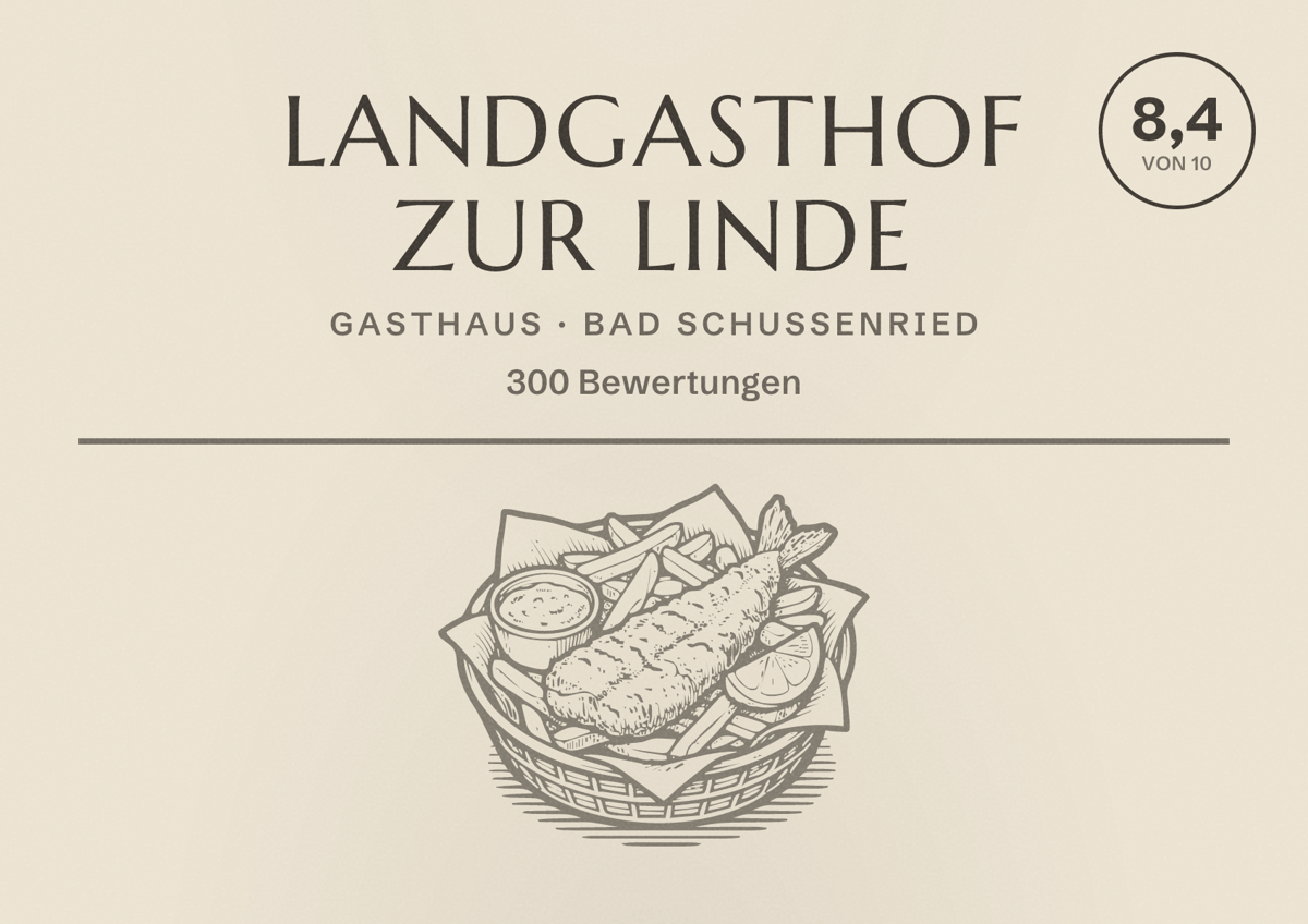 Illustriertes Poster von Landgasthof zur Linde, Gasthaus in Bad Schussenried: Bewertung 8,4 von 10 aus 300 Bewertungen