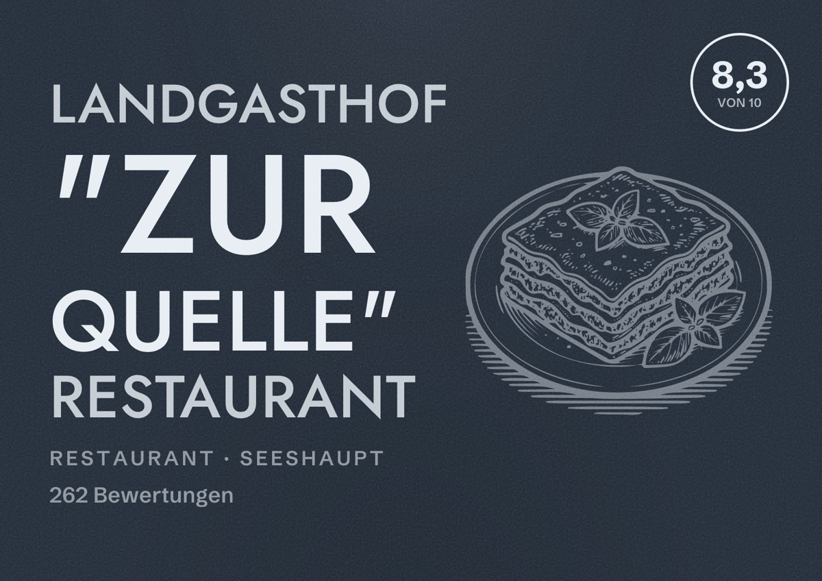 Illustriertes Poster von Landgasthof "Zur Quelle" Restaurant, Restaurant in Seeshaupt: Bewertung 8,3 von 10 aus 262 Bewertungen