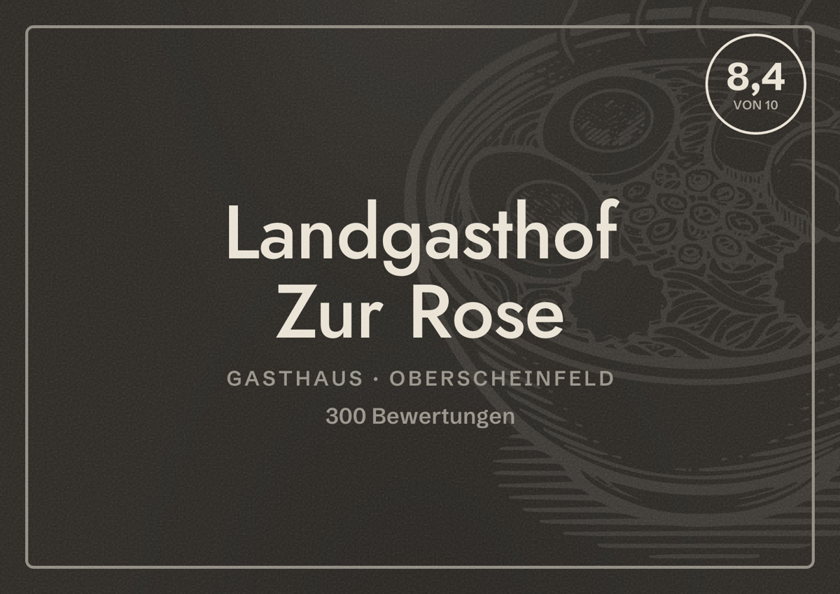 Illustriertes Poster von Landgasthof Zur Rose, Gasthaus in Oberscheinfeld: Bewertung 8,4 von 10 aus 300 Bewertungen