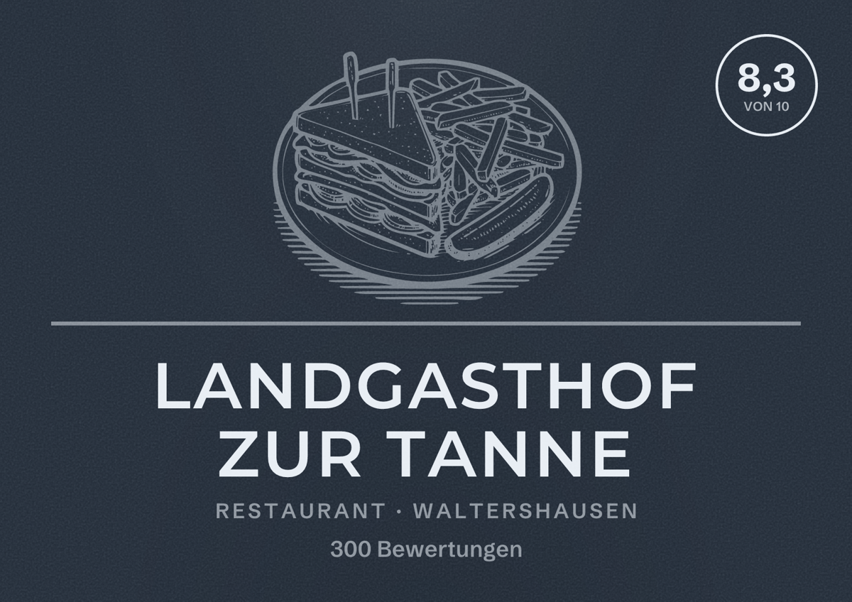 Illustriertes Poster von Landgasthof Zur Tanne, Restaurant in Waltershausen: Bewertung 8,3 von 10 aus 300 Bewertungen