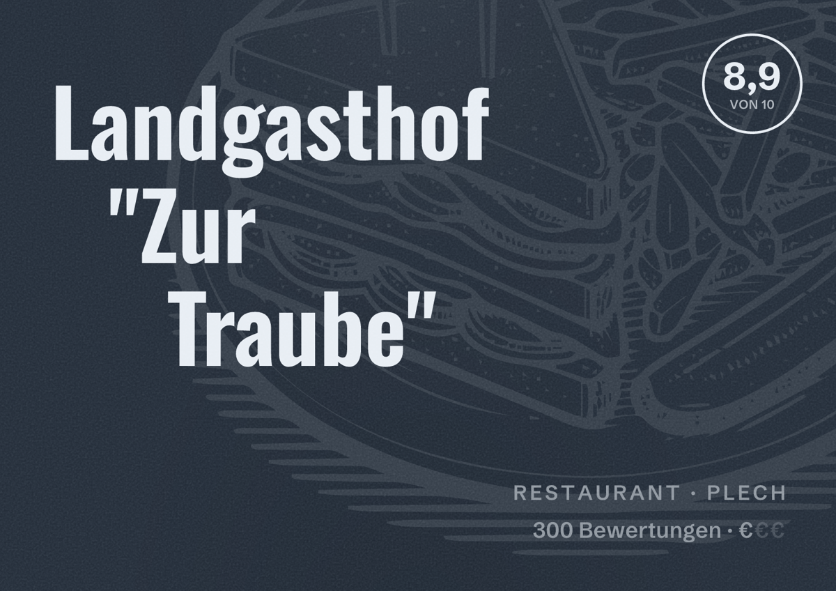 Illustriertes Poster von Landgasthof "Zur Traube", Restaurant in Plech: Bewertung 8,9 von 10 aus 300 Bewertungen, Preisniveau €