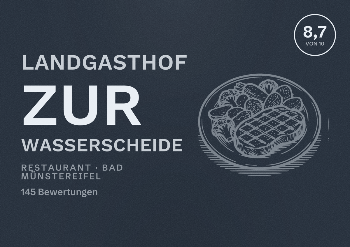 Illustriertes Poster von Landgasthof zur Wasserscheide, Restaurant in Bad Münstereifel: Bewertung 8,7 von 10 aus 145 Bewertungen