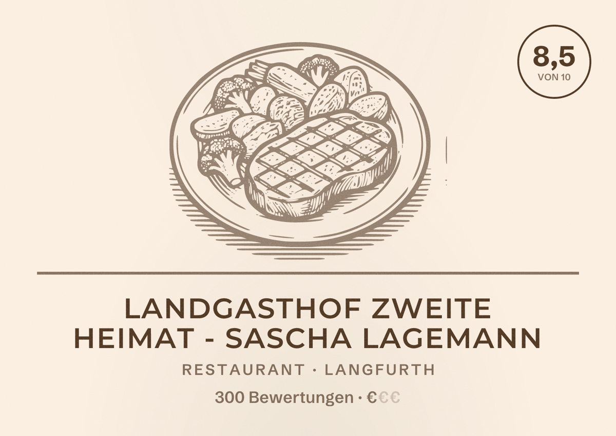 Illustriertes Poster von Landgasthof Zweite Heimat - Sascha Lagemann, Restaurant in Langfurth: Bewertung 8,5 von 10 aus 300 Bewertungen, Preisniveau €