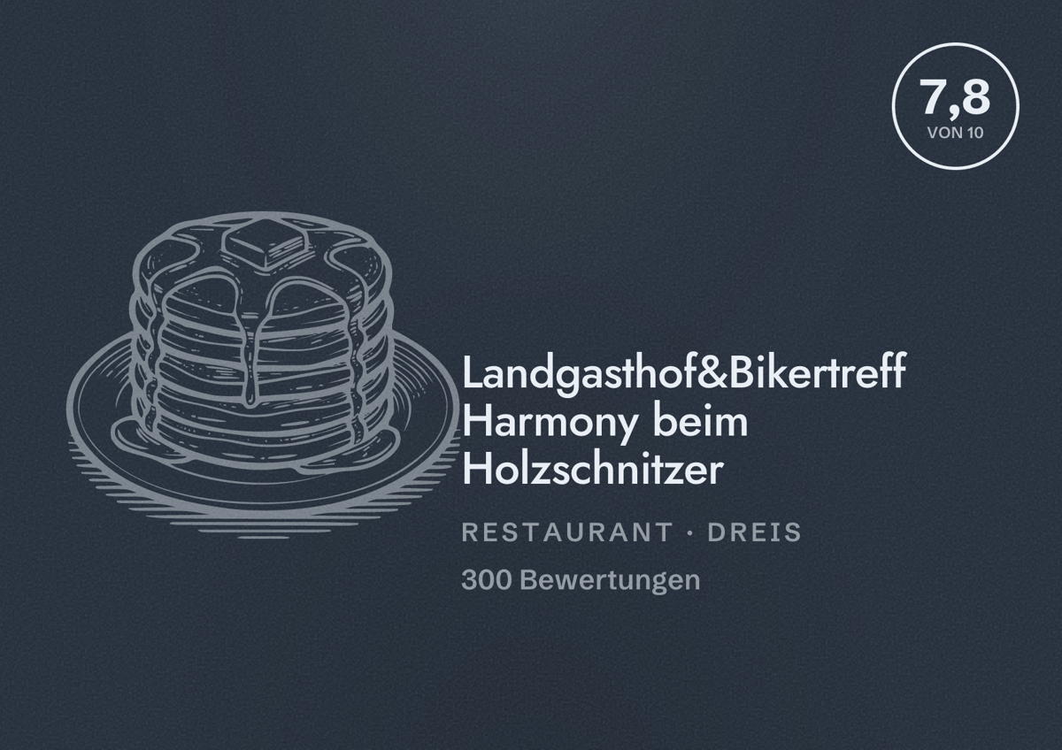 Illustriertes Poster von Landgasthof&Bikertreff Harmony beim Holzschnitzer, Restaurant in Dreis: Bewertung 7,8 von 10 aus 300 Bewertungen