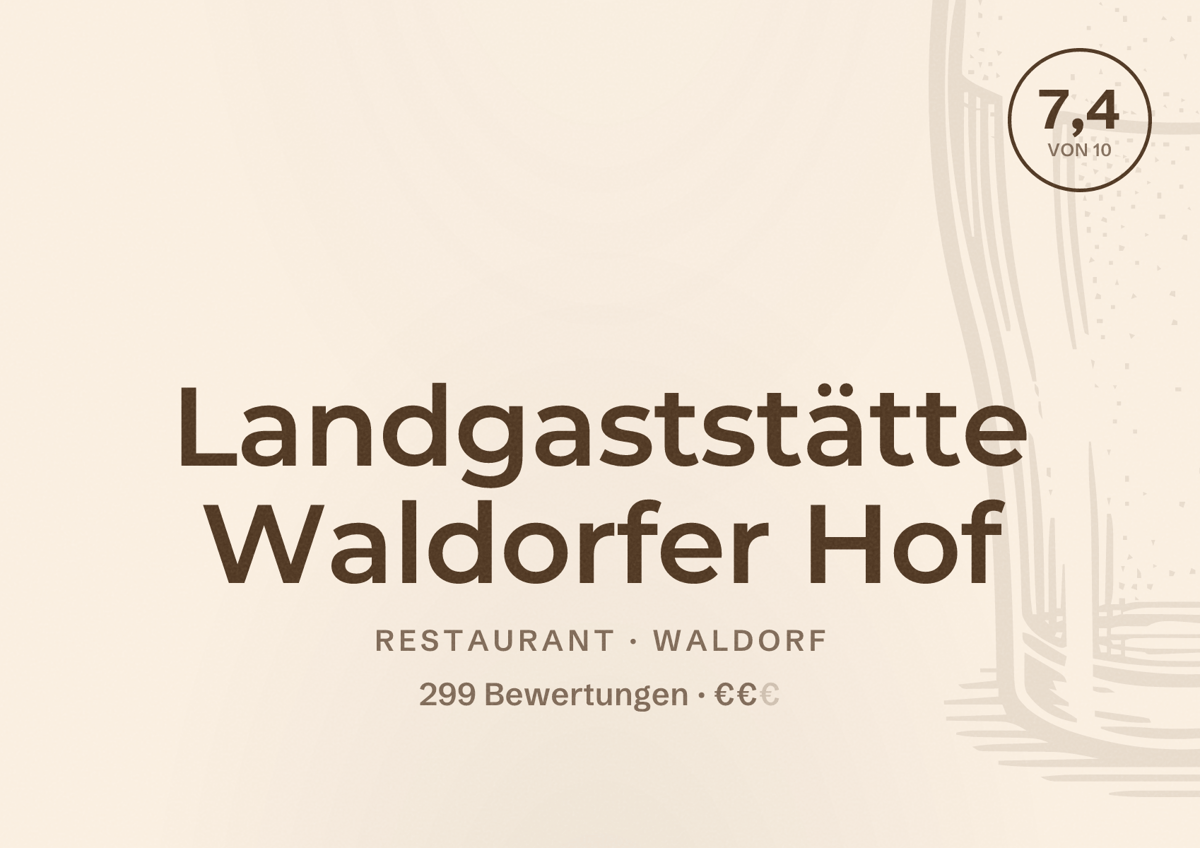 Illustriertes Poster von Landgaststätte Waldorfer Hof, Restaurant in Waldorf: Bewertung 7,4 von 10 aus 299 Bewertungen, Preisniveau €€