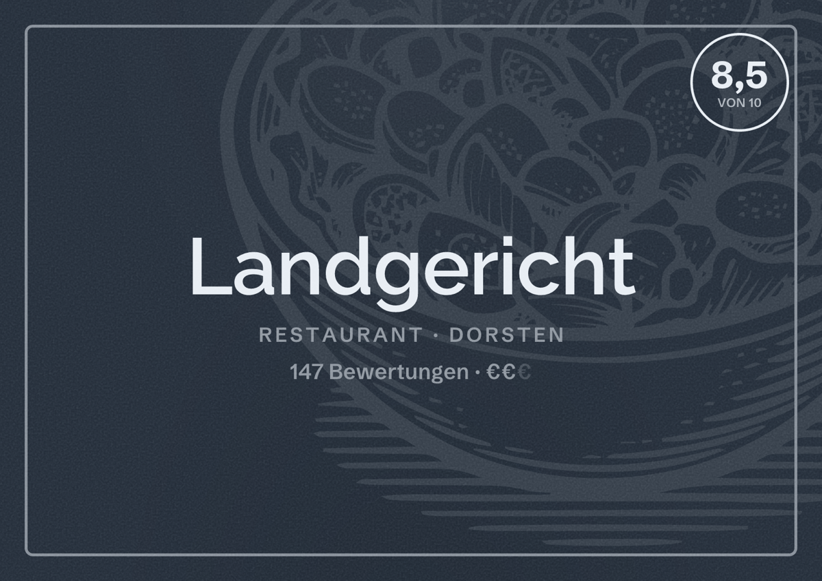Illustriertes Poster von Landgericht, Restaurant in Dorsten: Bewertung 8,5 von 10 aus 147 Bewertungen, Preisniveau €€
