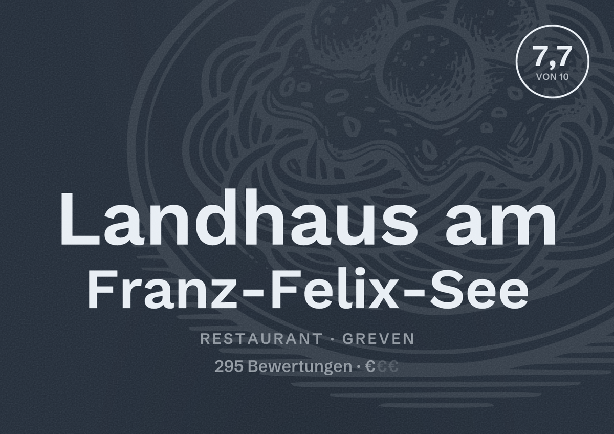 Illustriertes Poster von Landhaus am Franz-Felix-See, Restaurant in Greven: Bewertung 7,7 von 10 aus 295 Bewertungen, Preisniveau €