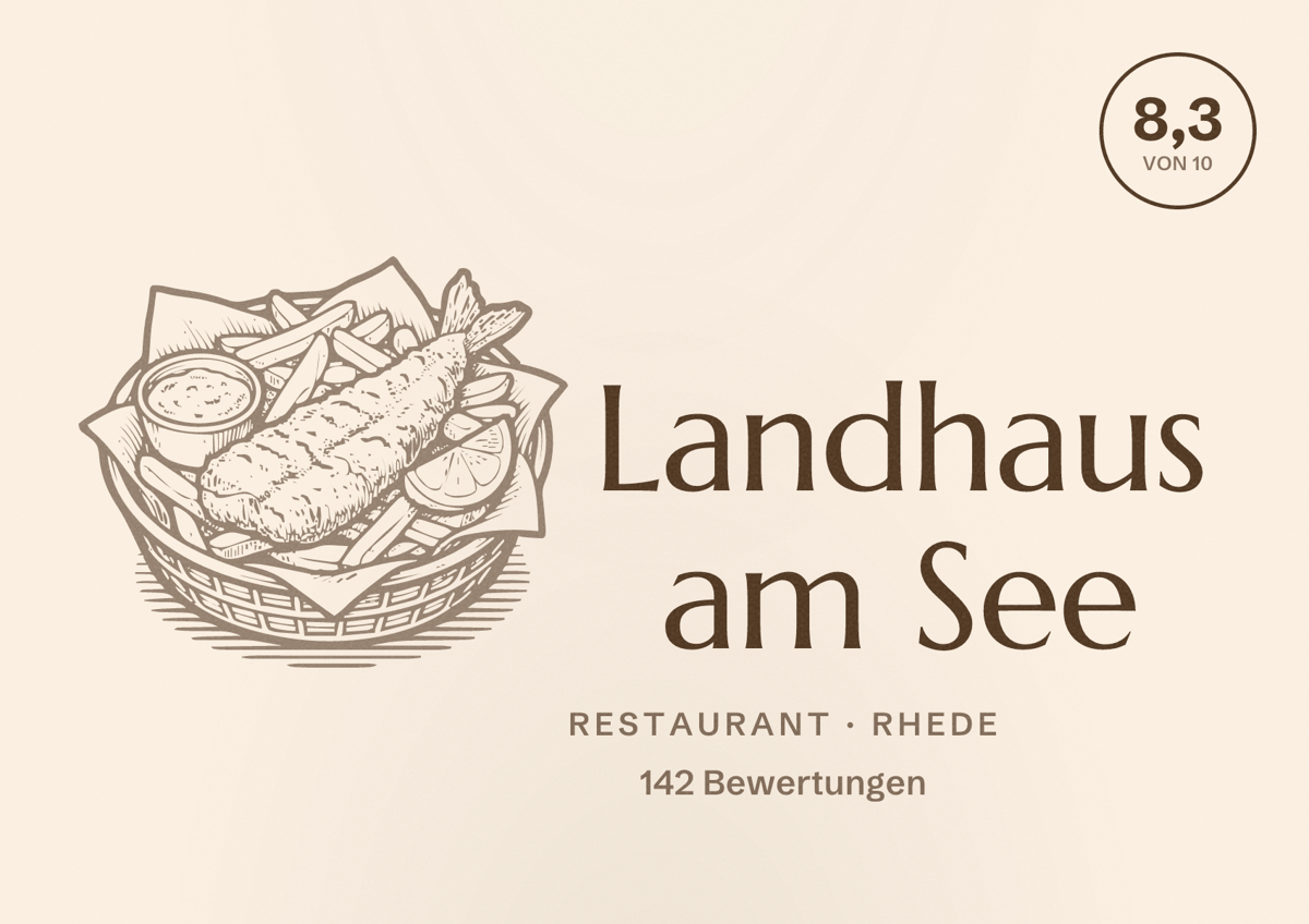 Illustriertes Poster von Landhaus am See, Restaurant in Rhede: Bewertung 8,3 von 10 aus 142 Bewertungen