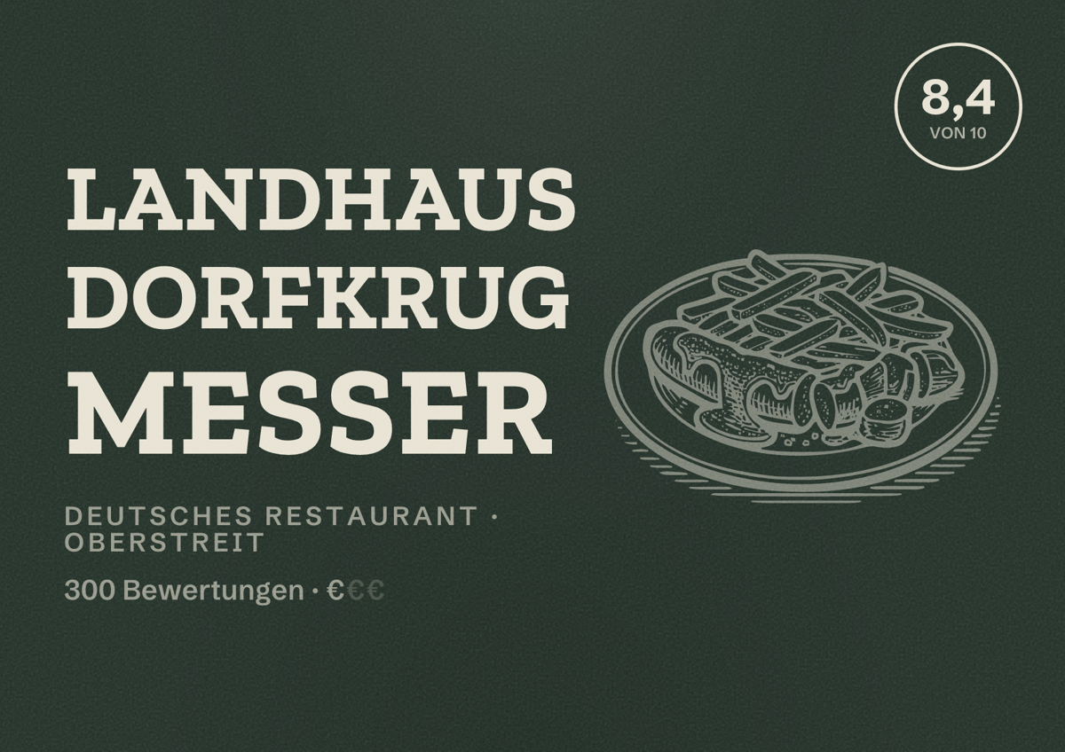 Illustriertes Poster von Landhaus Dorfkrug Messer, Deutsches Restaurant in Oberstreit: Bewertung 8,4 von 10 aus 300 Bewertungen, Preisniveau €