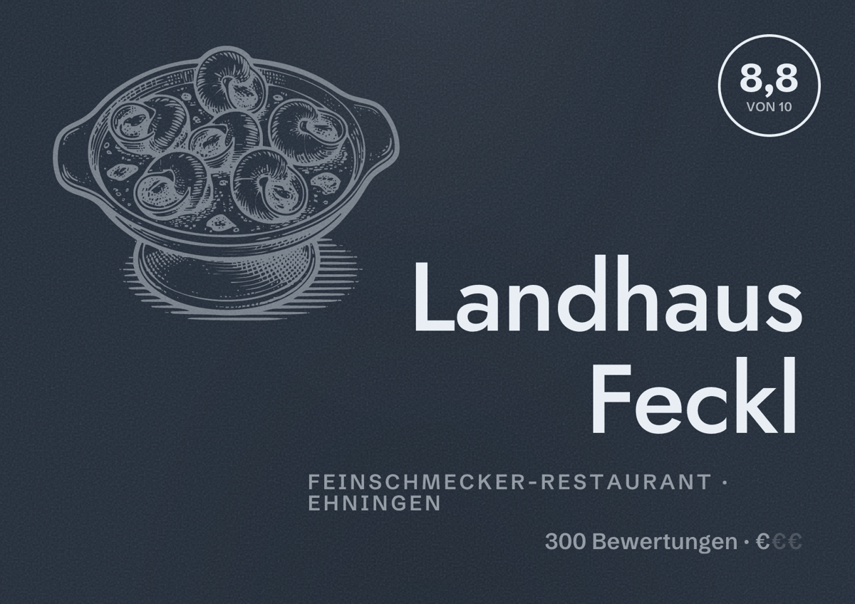 Illustriertes Poster von Landhaus Feckl, Feinschmecker-Restaurant in Ehningen: Bewertung 8,8 von 10 aus 300 Bewertungen, Preisniveau €