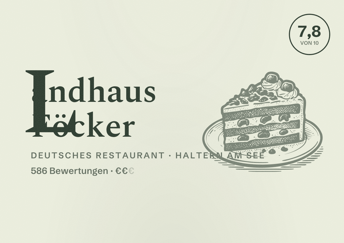 Illustriertes Poster von Landhaus Föcker, Deutsches Restaurant in Haltern am See: Bewertung 7,8 von 10 aus 586 Bewertungen, Preisniveau €€