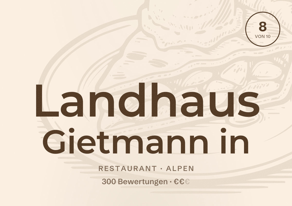 Illustriertes Poster von Landhaus Gietmann in, Restaurant in Alpen: Bewertung 8 von 10 aus 300 Bewertungen, Preisniveau €€