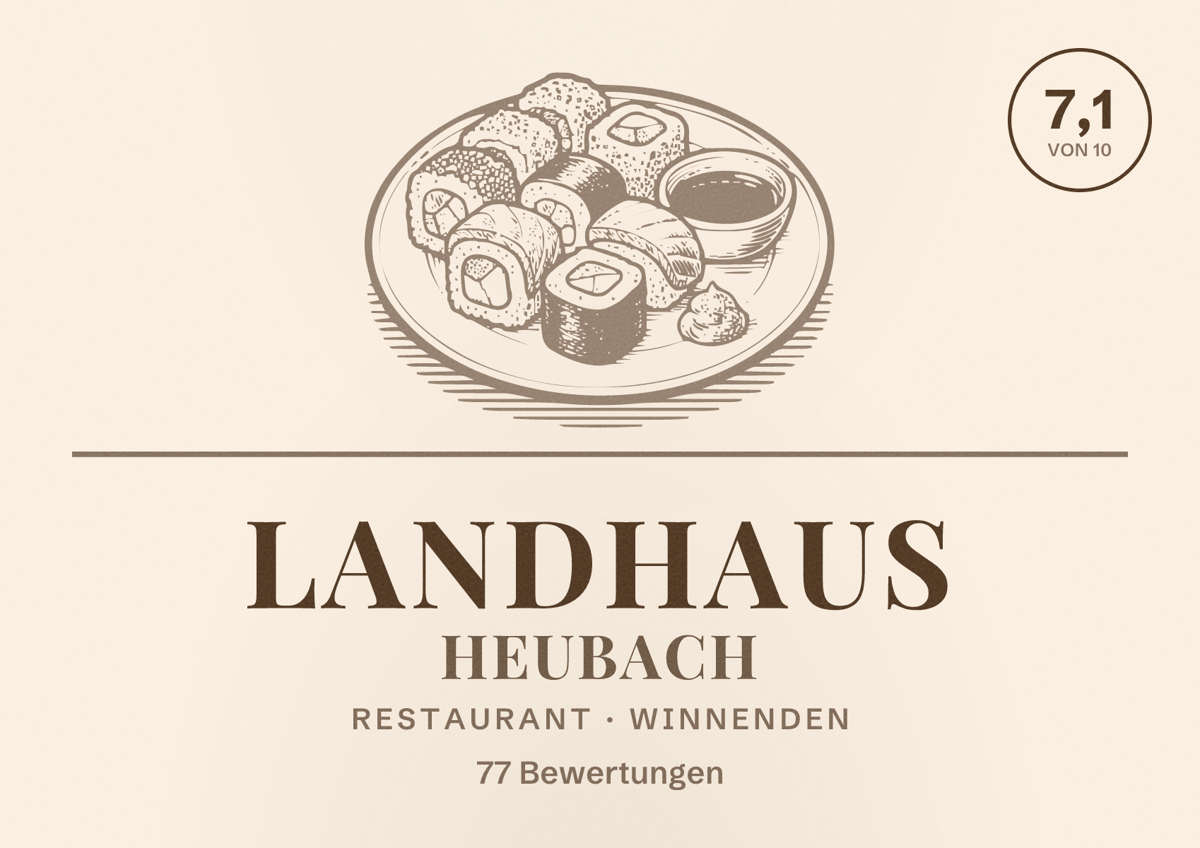 Illustriertes Poster von Landhaus Heubach, Restaurant in Winnenden: Bewertung 7,1 von 10 aus 77 Bewertungen