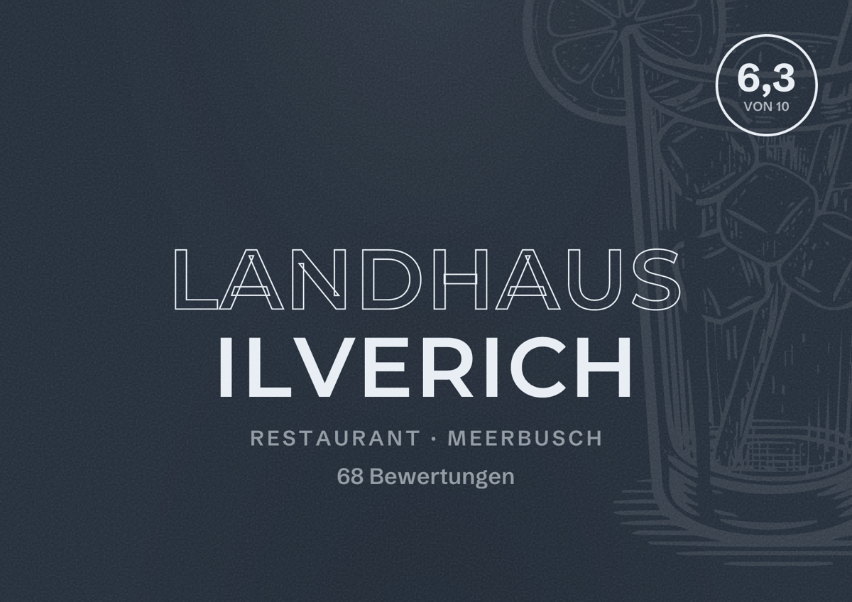 Illustriertes Poster von Landhaus Ilverich, Restaurant in Meerbusch: Bewertung 6,3 von 10 aus 68 Bewertungen