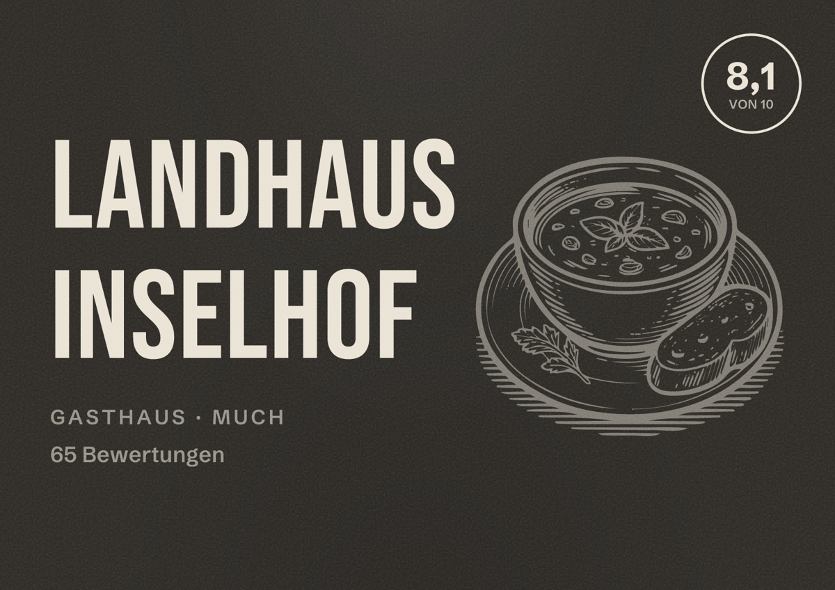 Illustriertes Poster von Landhaus Inselhof, Gasthaus in Much: Bewertung 8,1 von 10 aus 65 Bewertungen