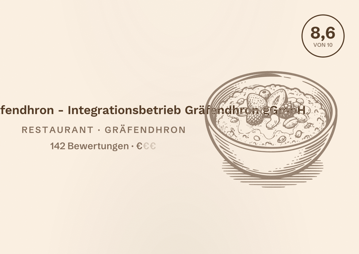 Illustriertes Poster von Landhaus Gräfendhron - Integrationsbetrieb Gräfendhron gGmbH, Restaurant in Gräfendhron: Bewertung 8,6 von 10 aus 142 Bewertungen, Preisniveau €