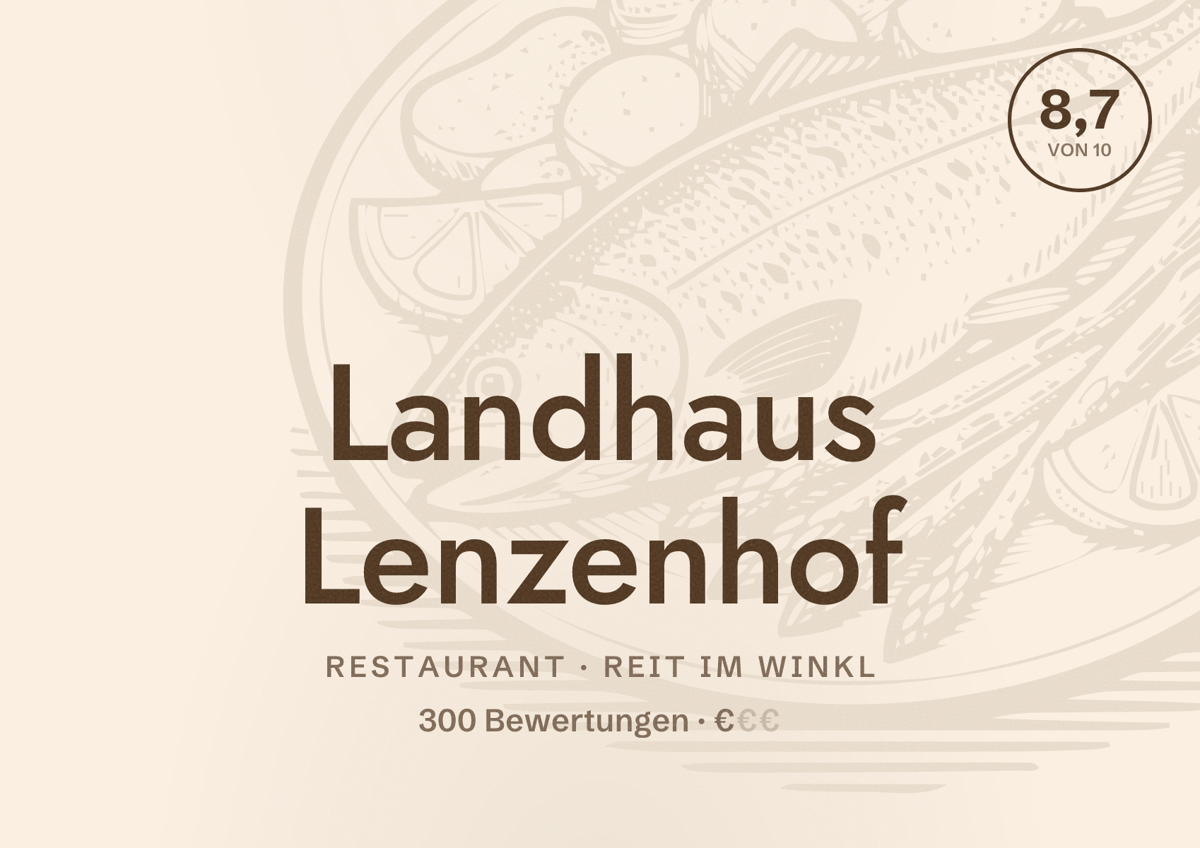 Illustriertes Poster von Landhaus Lenzenhof, Restaurant in Reit im Winkl: Bewertung 8,7 von 10 aus 300 Bewertungen, Preisniveau €
