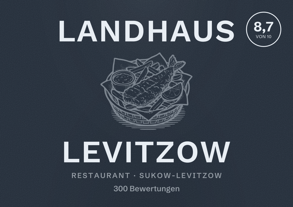 Illustriertes Poster von Landhaus Levitzow, Restaurant in Sukow-Levitzow: Bewertung 8,7 von 10 aus 300 Bewertungen