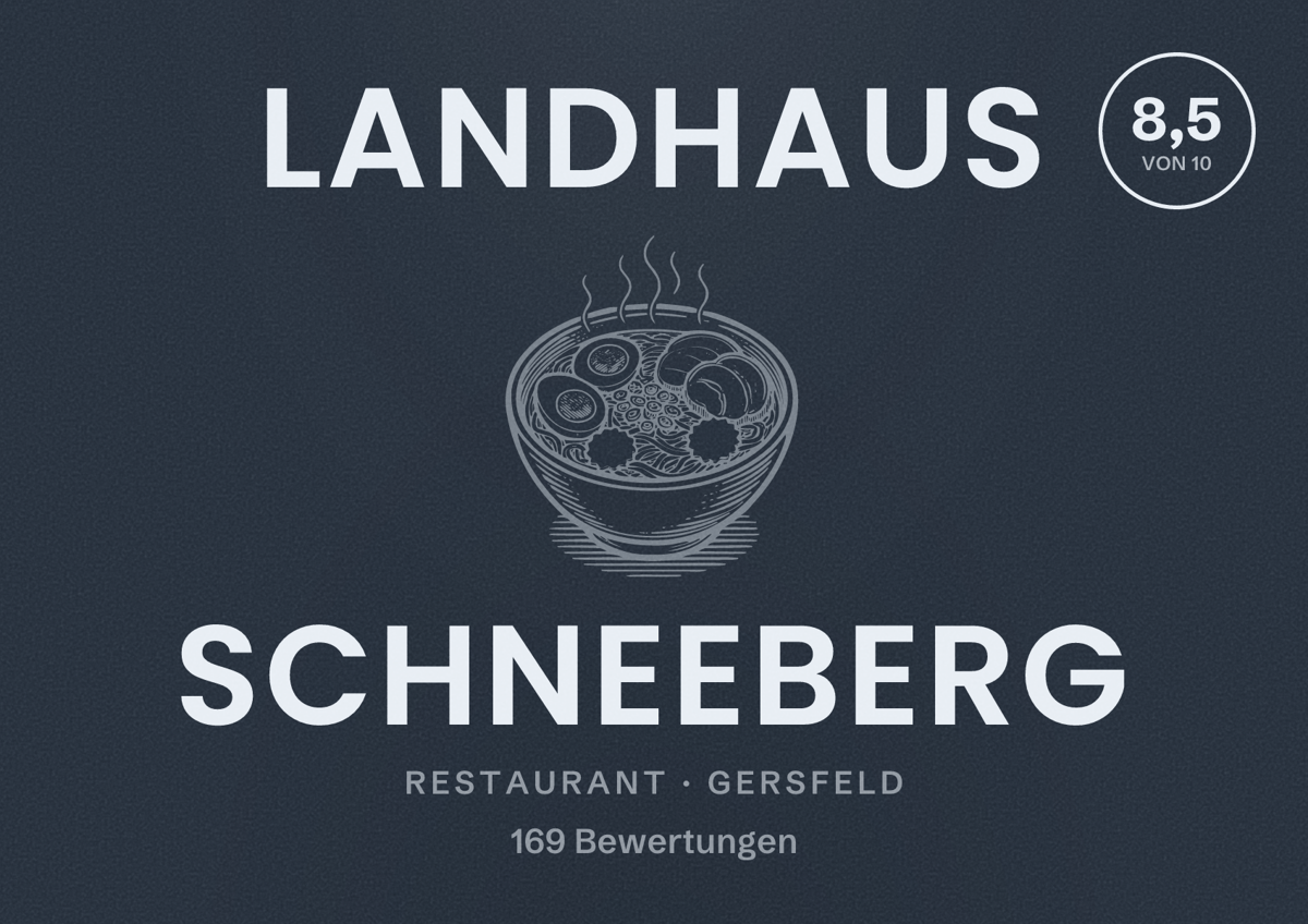 Illustriertes Poster von Landhaus Schneeberg, Restaurant in Gersfeld: Bewertung 8,5 von 10 aus 169 Bewertungen