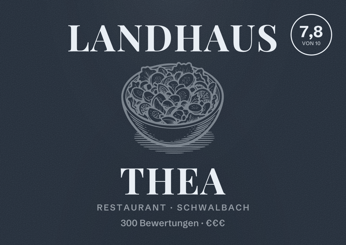 Illustriertes Poster von Landhaus Thea, Restaurant in Schwalbach: Bewertung 7,8 von 10 aus 300 Bewertungen, Preisniveau €€€