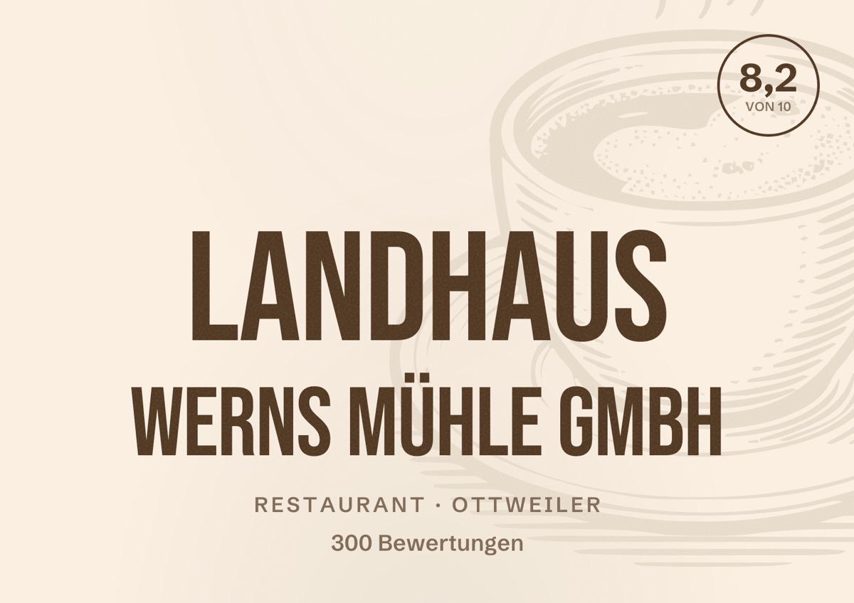 Illustriertes Poster von Landhaus Werns Mühle GmbH, Restaurant in Ottweiler: Bewertung 8,2 von 10 aus 300 Bewertungen