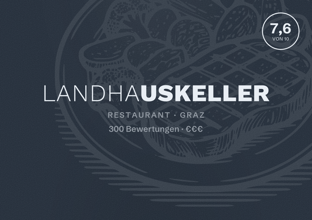 Illustriertes Poster von Landhauskeller, Restaurant in Graz: Bewertung 7,6 von 10 aus 300 Bewertungen, Preisniveau €€€