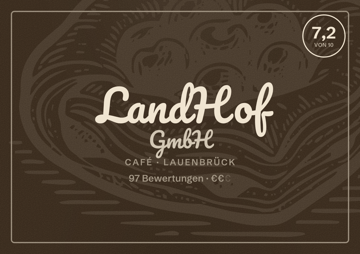 Illustriertes Poster von LandHof GmbH, Café in Lauenbrück: Bewertung 7,2 von 10 aus 97 Bewertungen, Preisniveau €€
