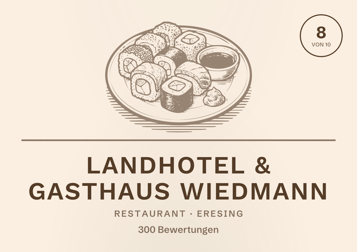 Illustriertes Poster von Landhotel & Gasthaus Wiedmann, Restaurant in Eresing: Bewertung 8 von 10 aus 300 Bewertungen