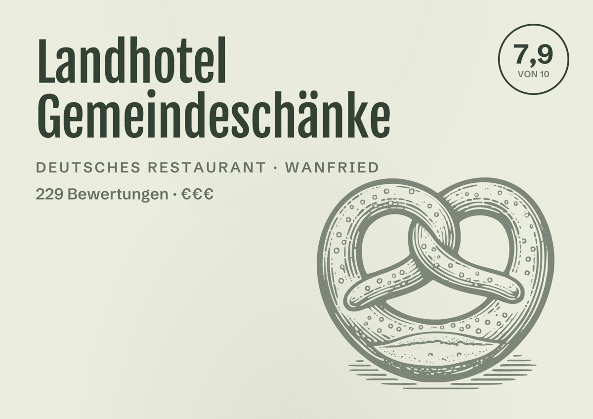 Illustriertes Poster von Landhotel Gemeindeschänke, Deutsches Restaurant in Wanfried: Bewertung 7,9 von 10 aus 229 Bewertungen, Preisniveau €€€