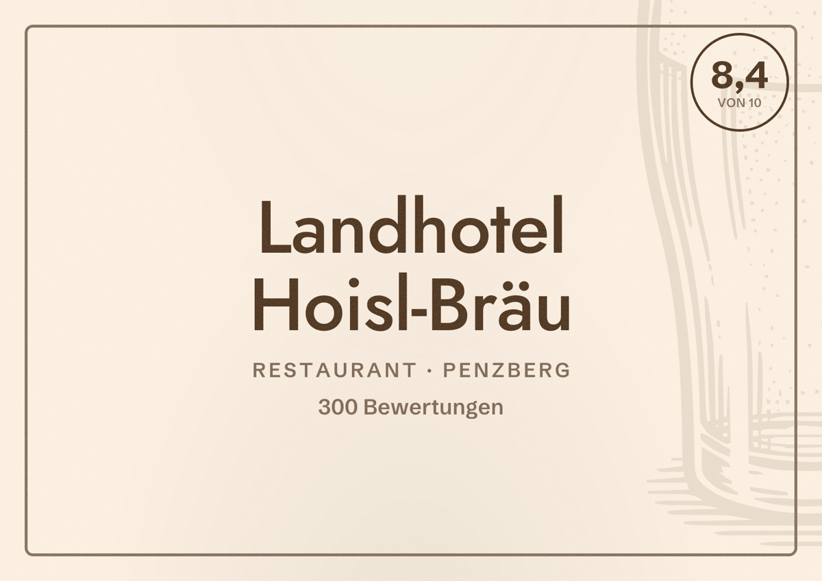 Illustriertes Poster von Landhotel Hoisl-Bräu, Restaurant in Penzberg: Bewertung 8,4 von 10 aus 300 Bewertungen