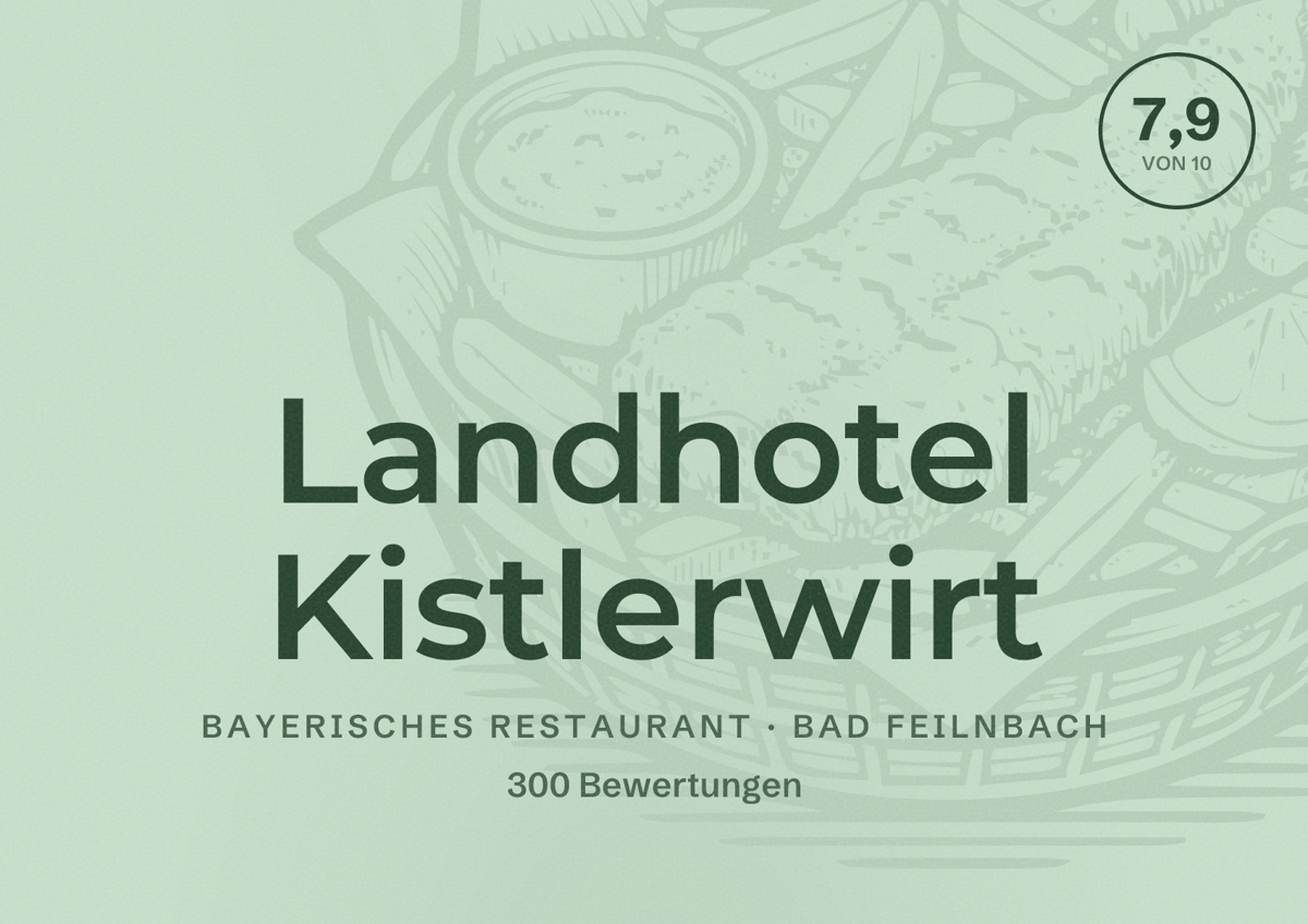 Illustriertes Poster von Landhotel Kistlerwirt, Bayerisches Restaurant in Bad Feilnbach: Bewertung 7,9 von 10 aus 300 Bewertungen