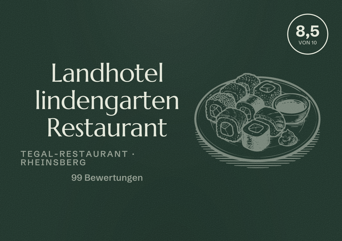 Illustriertes Poster von Landhotel lindengarten Restaurant, Tegal-Restaurant in Rheinsberg: Bewertung 8,5 von 10 aus 99 Bewertungen