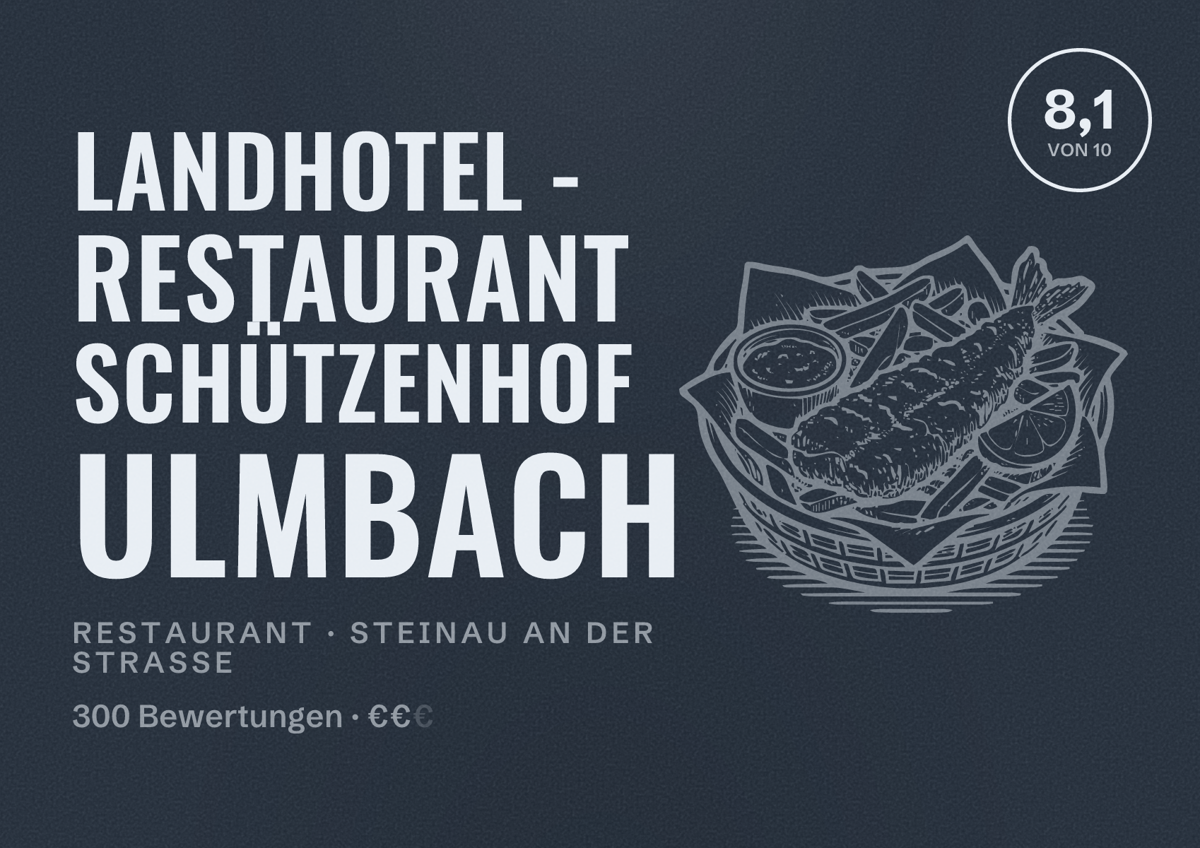 Illustriertes Poster von Landhotel - Restaurant Schützenhof Ulmbach, Restaurant in Steinau an der Straße: Bewertung 8,1 von 10 aus 300 Bewertungen, Preisniveau €€