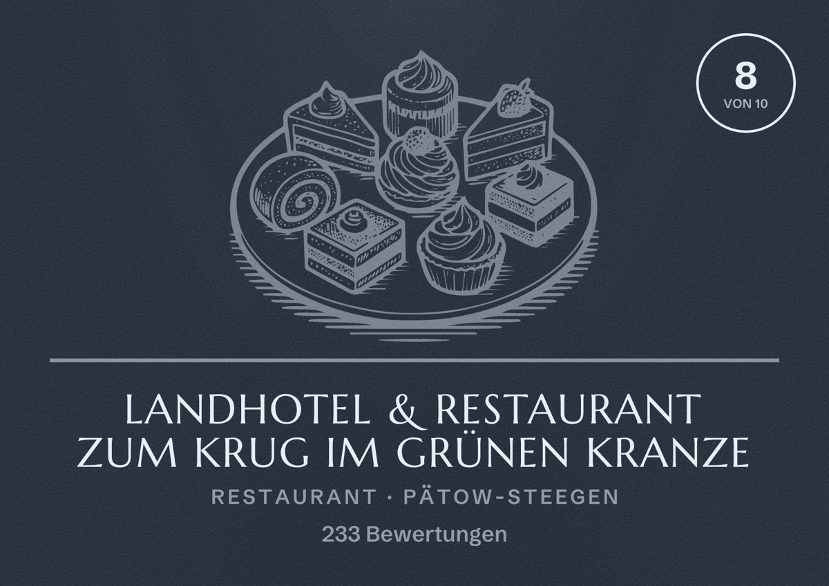 Illustriertes Poster von Landhotel & Restaurant Zum Krug im grünen Kranze, Restaurant in Pätow-Steegen: Bewertung 8 von 10 aus 233 Bewertungen